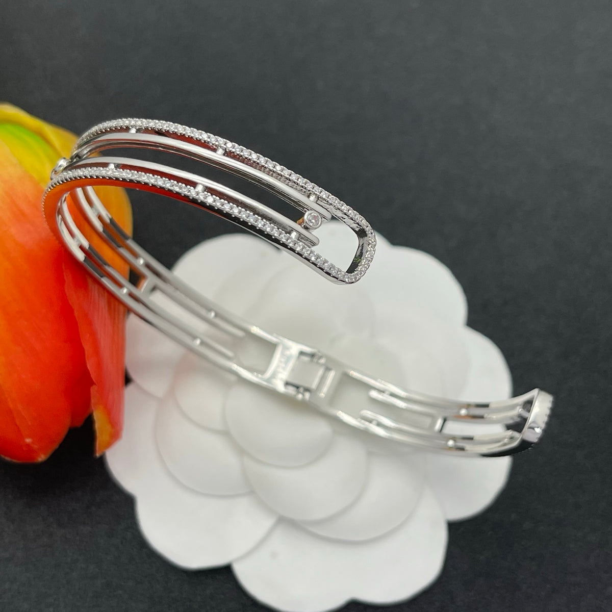 Messika Pavé Open Bar bracelet in Silver Tone, detail view 14