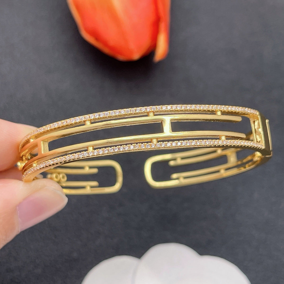 Messika Pavé Open Bar bracelet in Gold Tone, main view