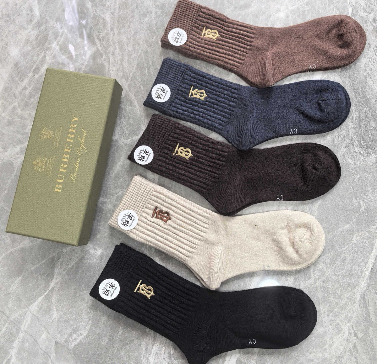 Burberry Folded Earthy Broad Stripe Cuffs Crew Socks, image 4