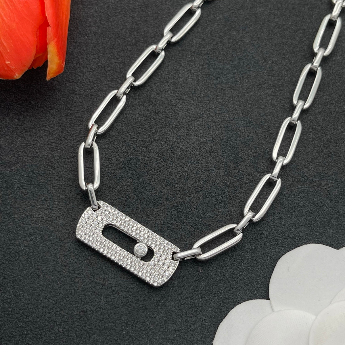Messika Oversized Link Bar necklace in Silver Tone, detail view 13