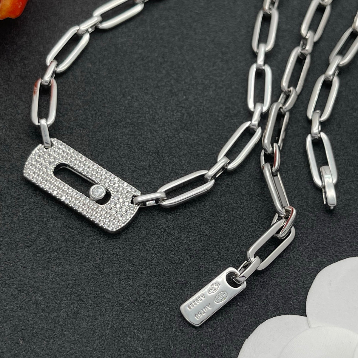 Messika Oversized Link Bar necklace in Silver Tone, detail view 14