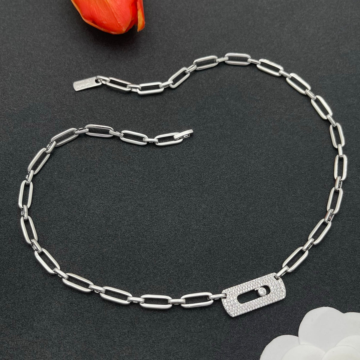 Messika Oversized Link Bar necklace in Silver Tone, detail view 11