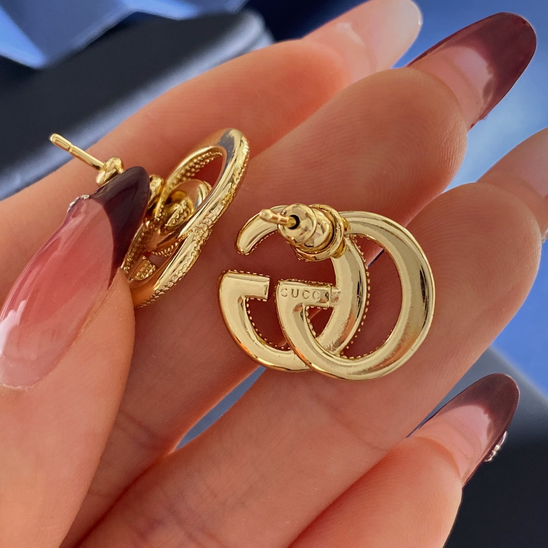 Gucci Double G Crystal Gold-Tone Stud Earrings - image 3