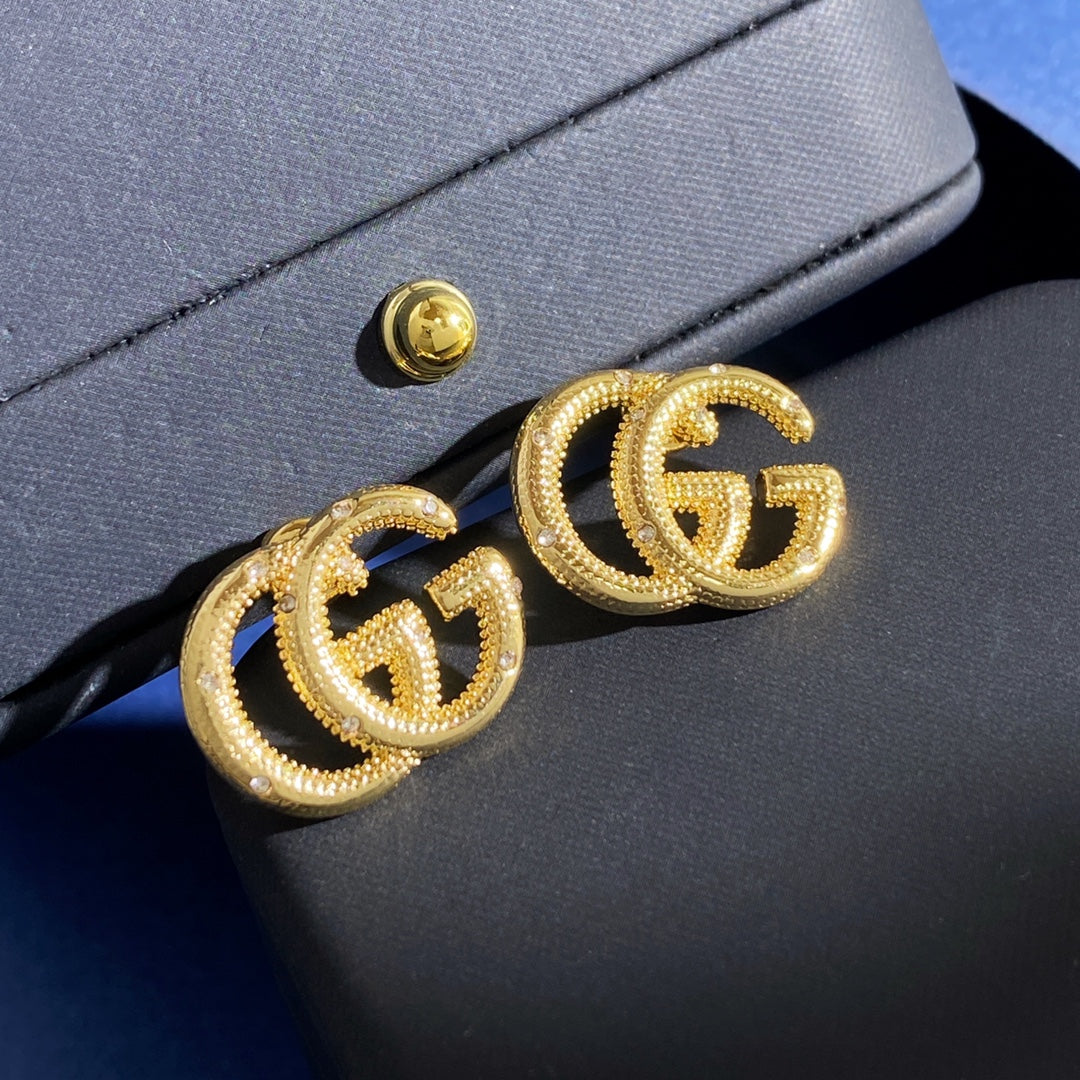 Gucci Double G Crystal Gold-Tone Stud Earrings - image 2