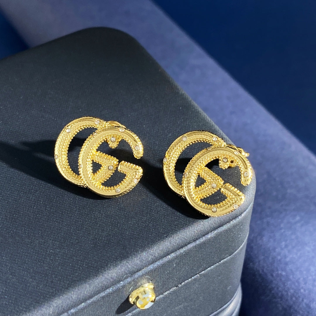 Gucci Double G Crystal Gold-Tone Stud Earrings - image 8