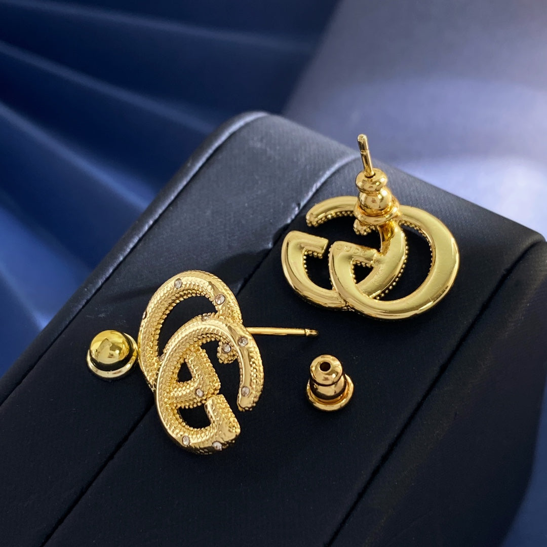 Gucci Double G Crystal Gold-Tone Stud Earrings - image 7