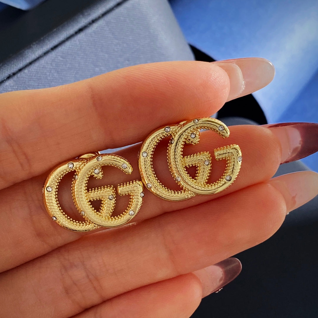 Gucci Double G Crystal Gold-Tone Stud Earrings - image 6