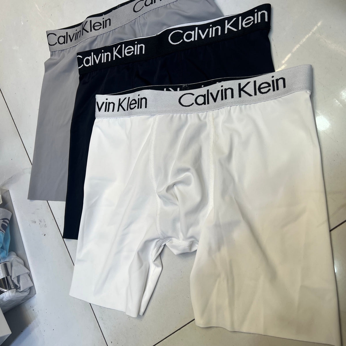 Calvin Klein White Grey Monogram Waistband Long-Leg Boxer Briefs, image 1