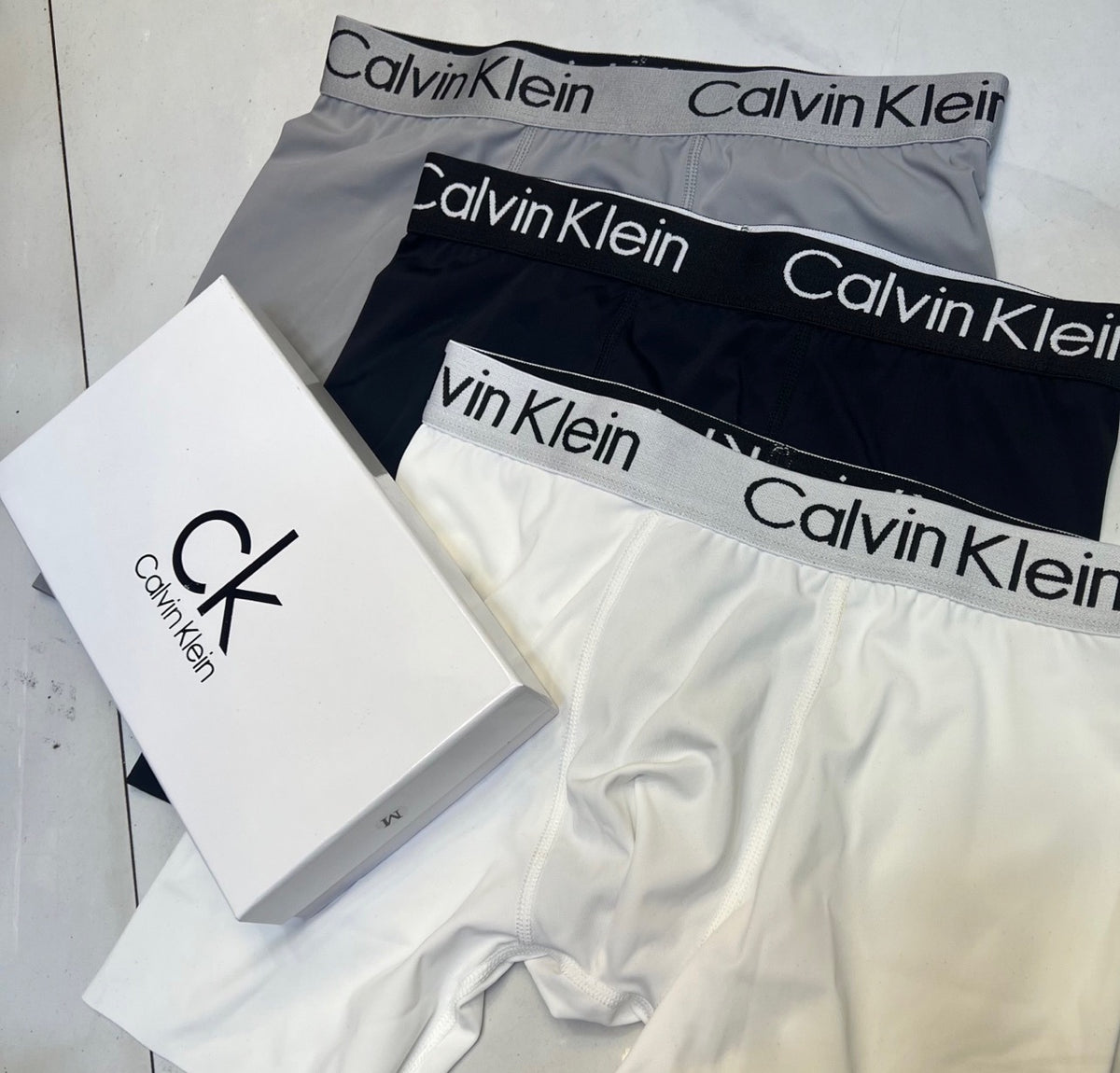 Calvin Klein White Grey Monogram Waistband Long-Leg Boxer Briefs, image 3