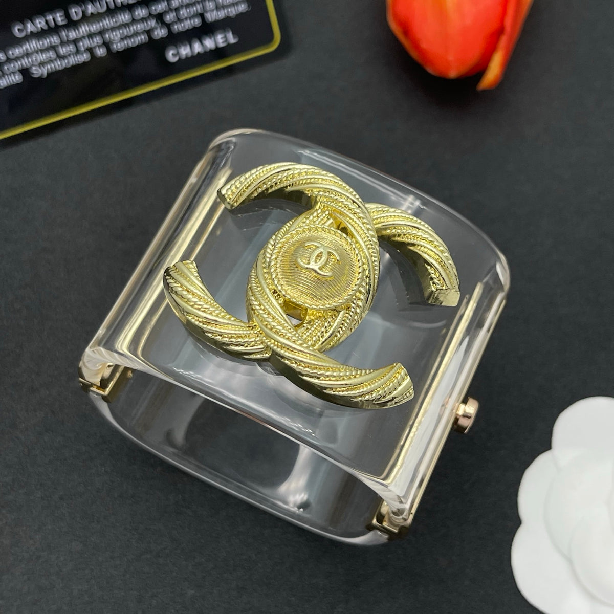 Chanel style acrylic resin bracelets - product photo 3