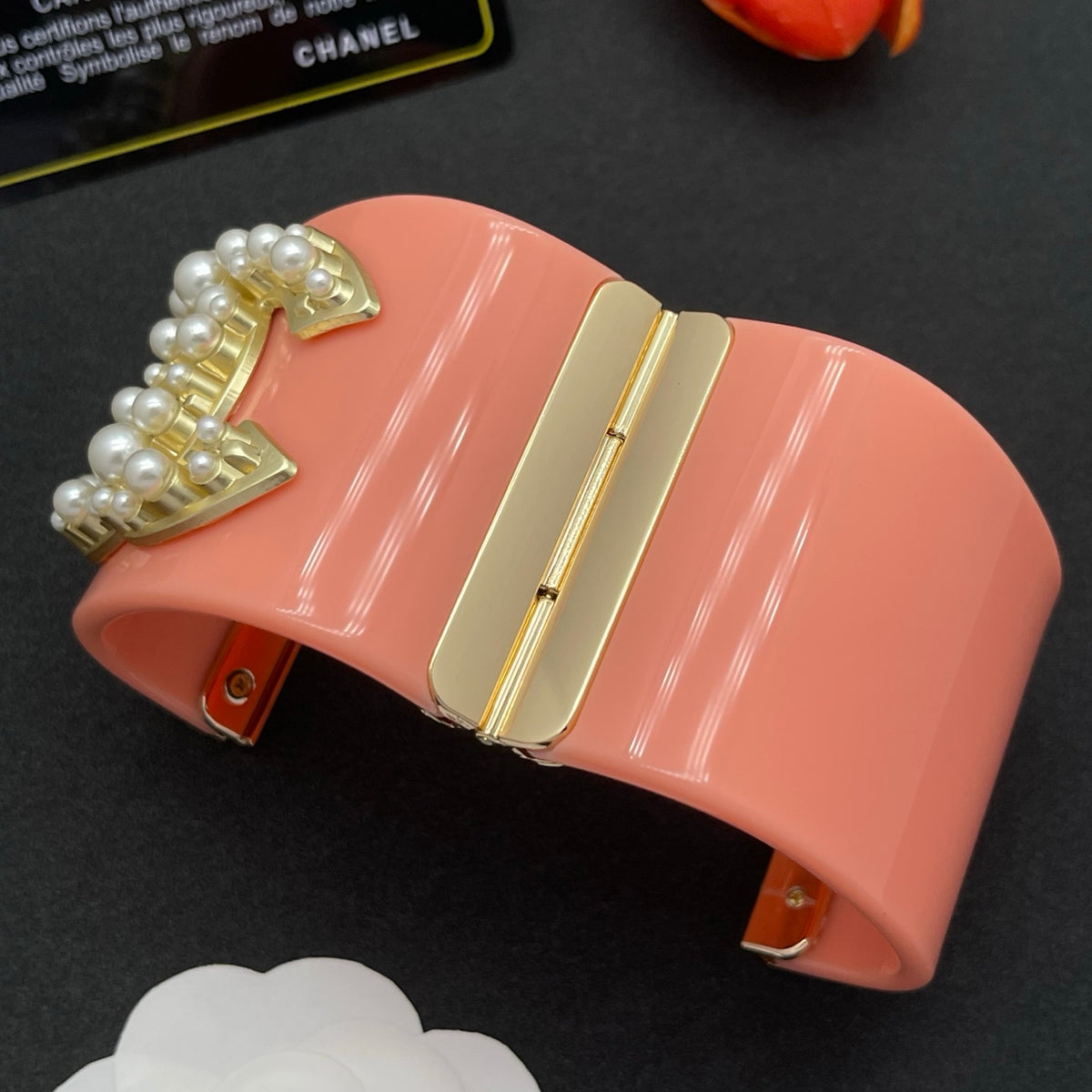 Chanel style acrylic resin bracelets - product photo 6