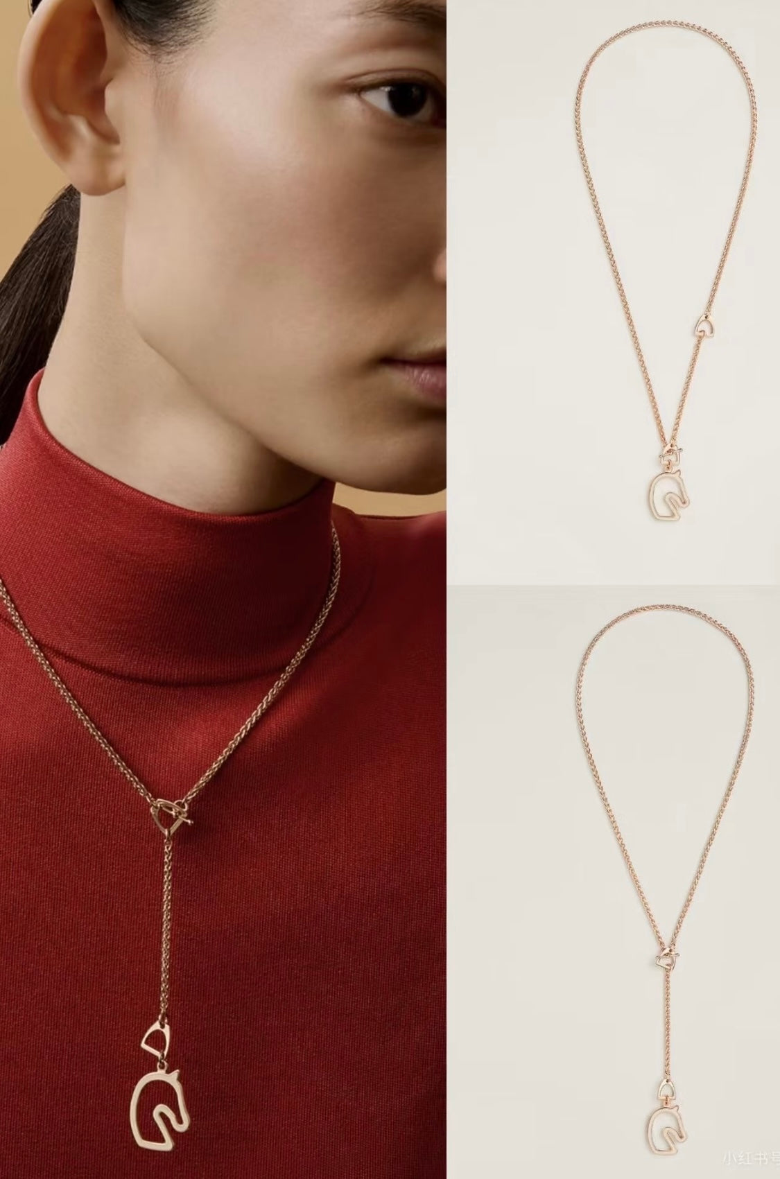 Hermès Horse Head Rose Gold-Tone Gold-Tone Necklace - image 1