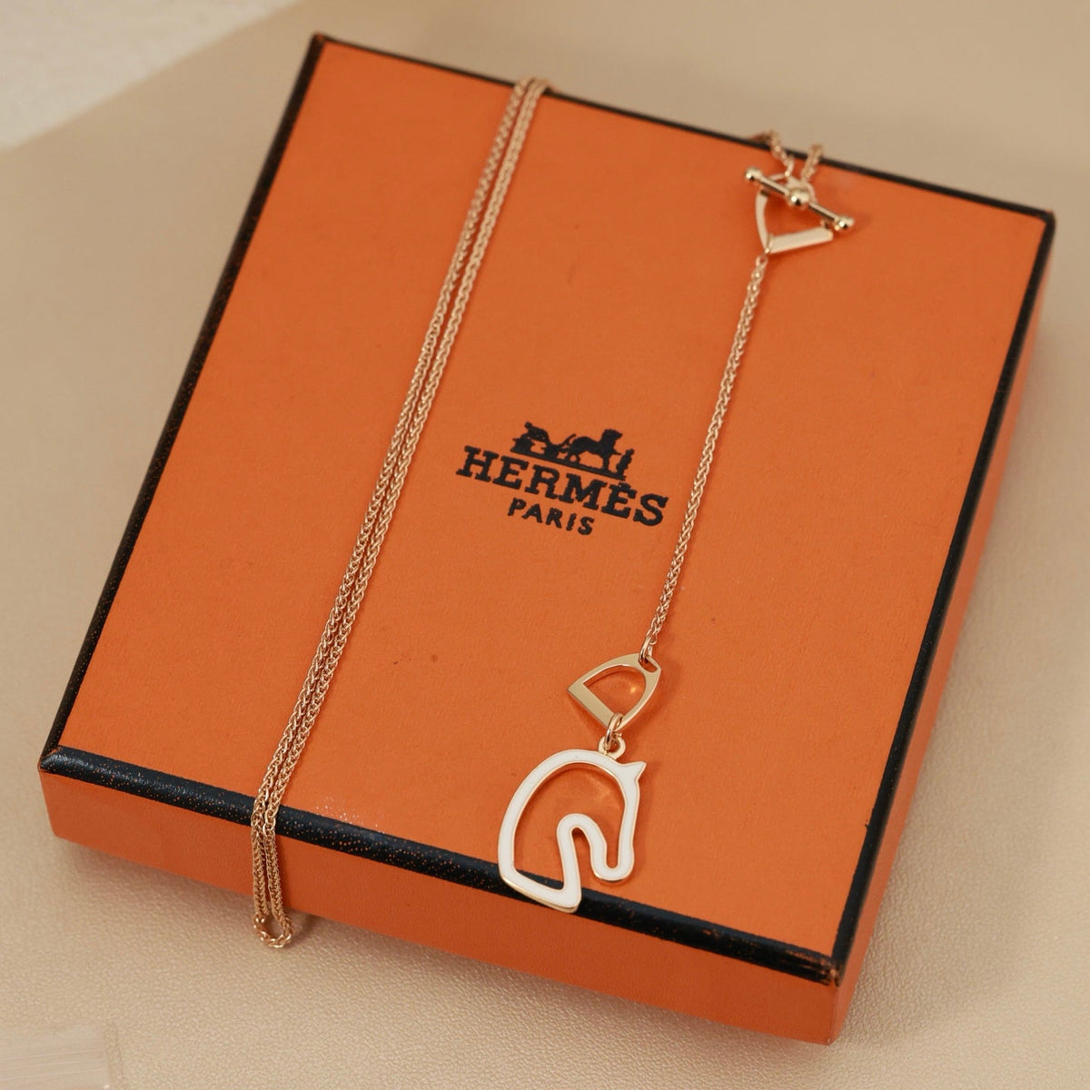 Hermès Horse Head Rose Gold-Tone Gold-Tone Necklace - image 7