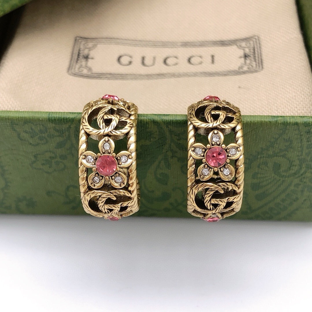 Gucci Crystal Vintage-Inspired Pink Stud Earrings - image 6
