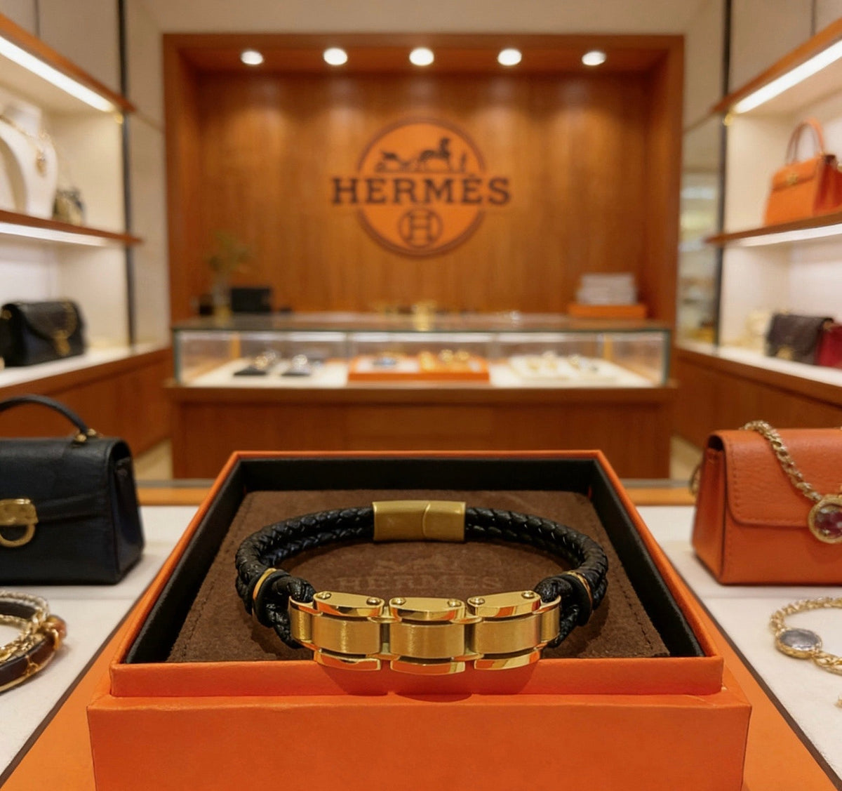 Hermès Anger Forest Leather Cord 18K Gold-Tone Bracelet – Style 05 - image 8