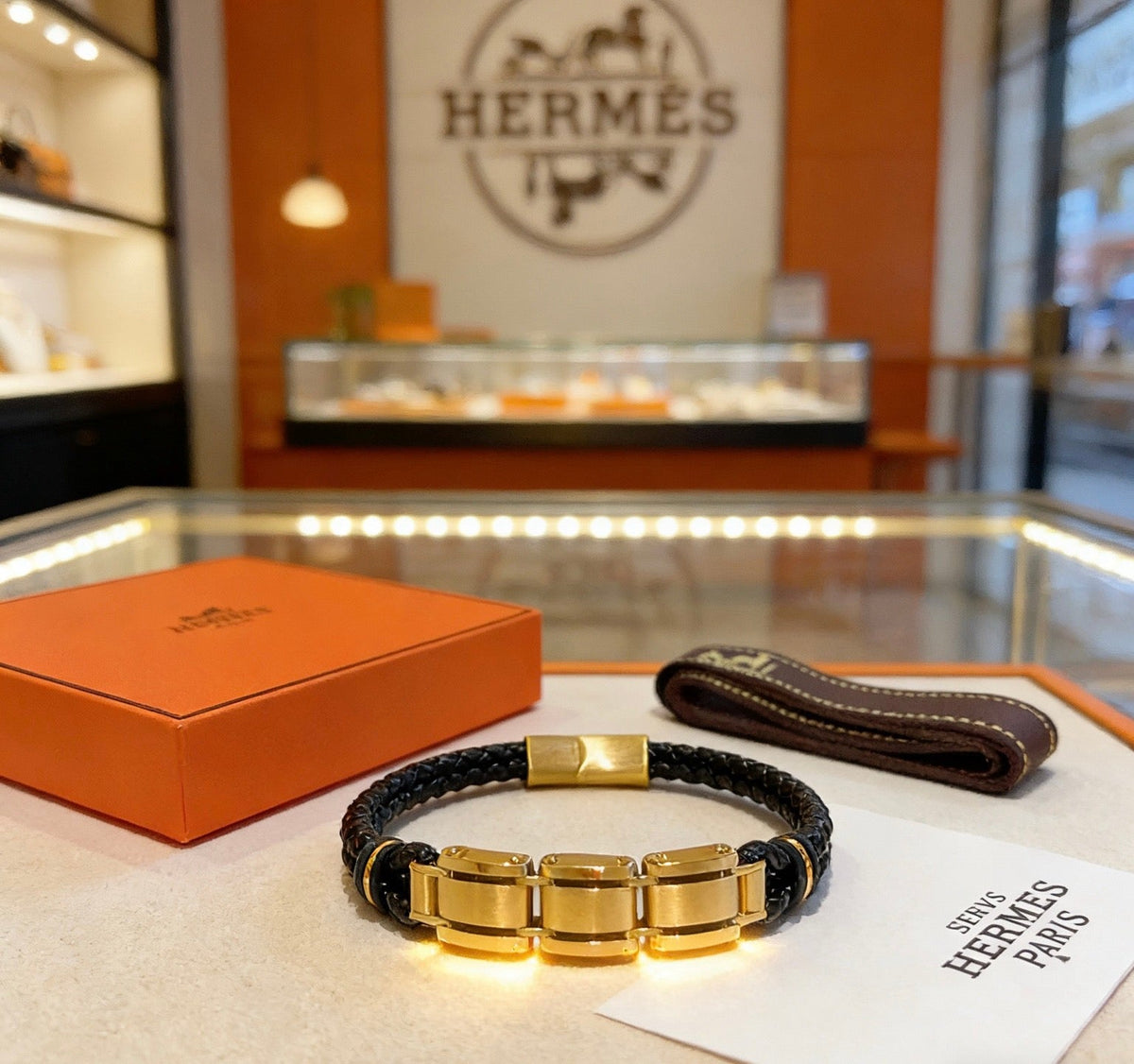 Hermès Anger Forest Leather Cord 18K Gold-Tone Bracelet – Style 08 - image 5