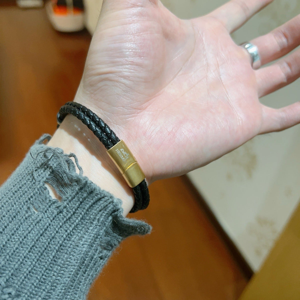 Hermès Anger Forest Leather Cord 18K Gold-Tone Bracelet – Style 05 - image 4