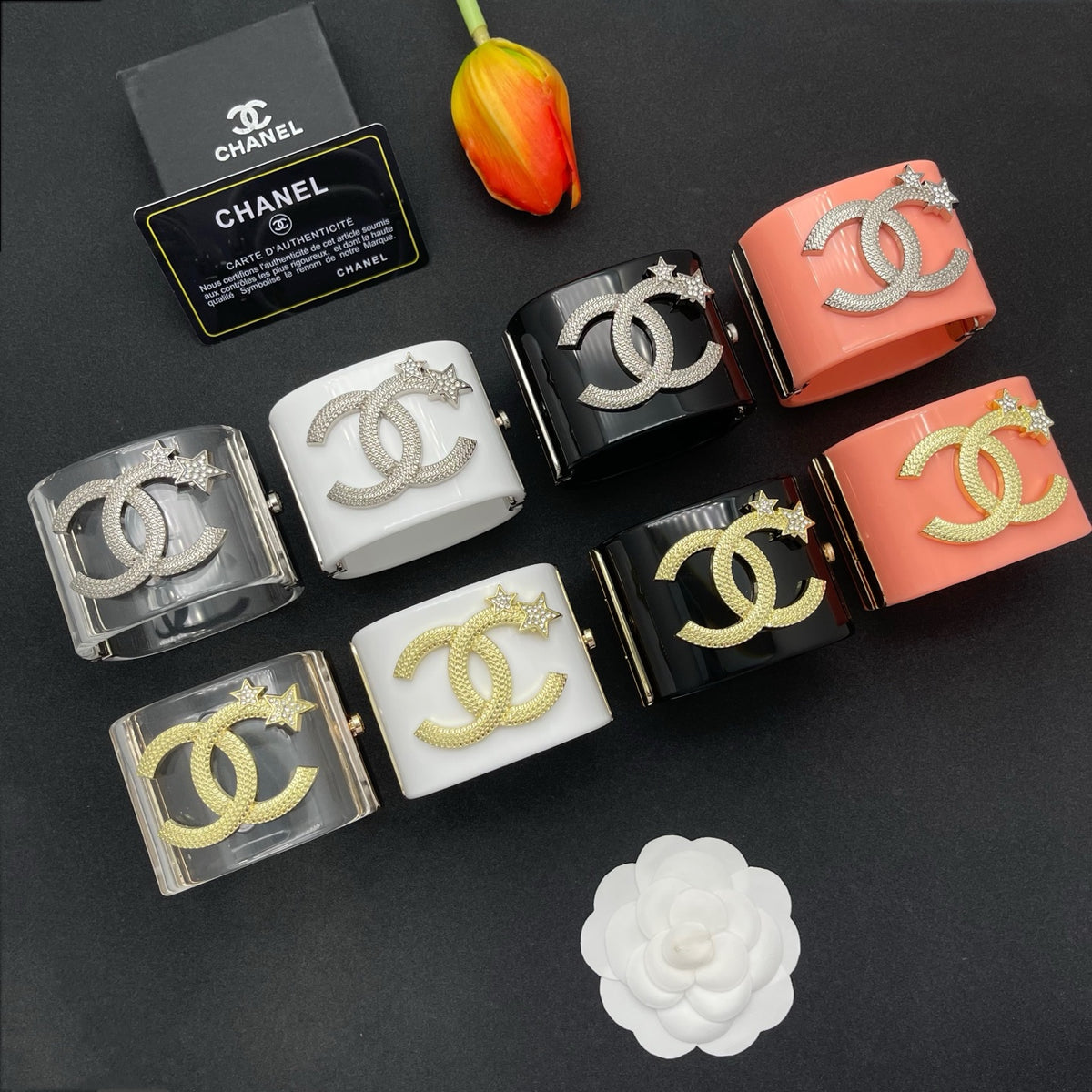 Chanel style acrylic resin bracelets - product photo 8