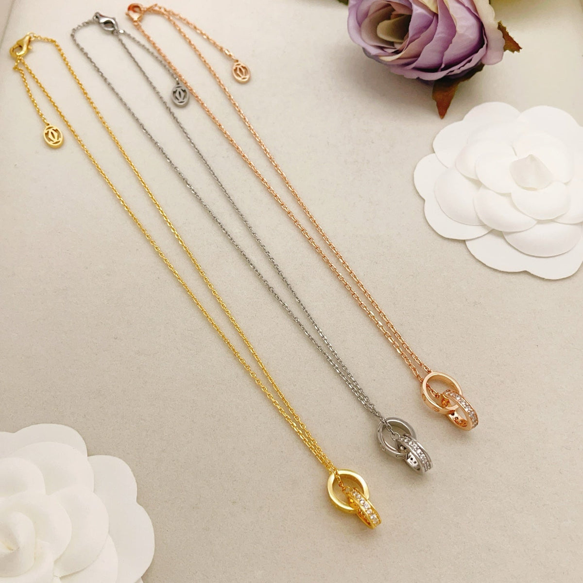 Cartier Style 223 Tri-Tone Crystal-Accent Necklace Necklaces