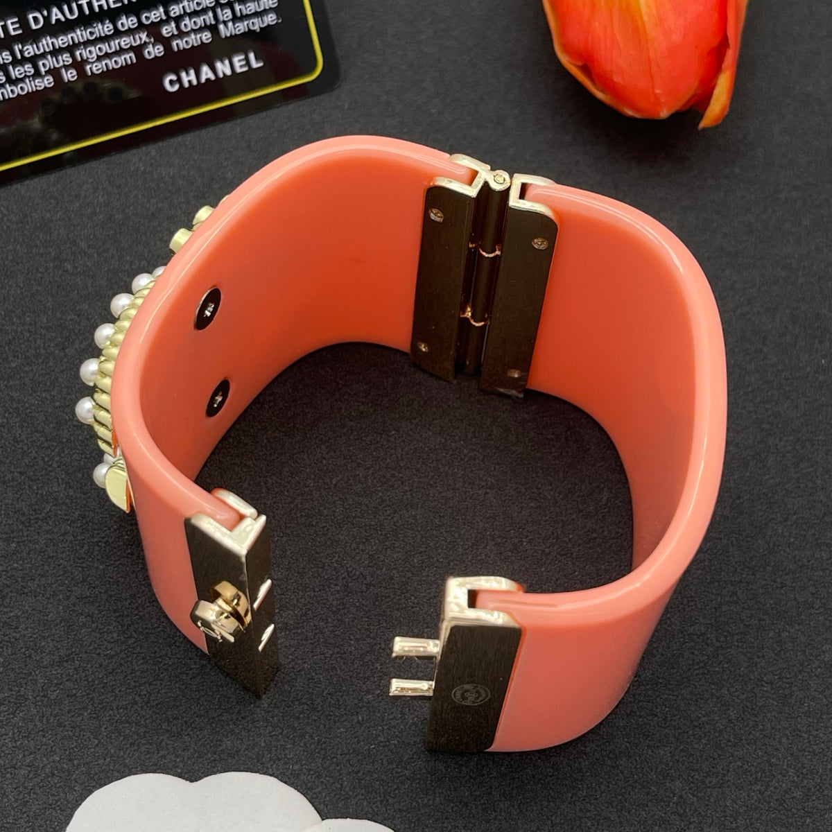 Chanel style acrylic resin bracelets - product photo 6