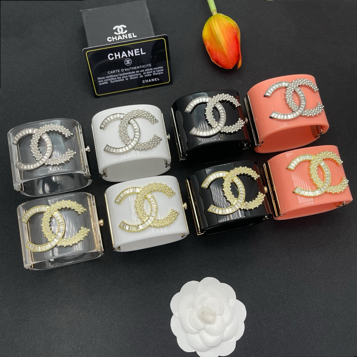 Chanel style acrylic resin bracelets - product photo 8