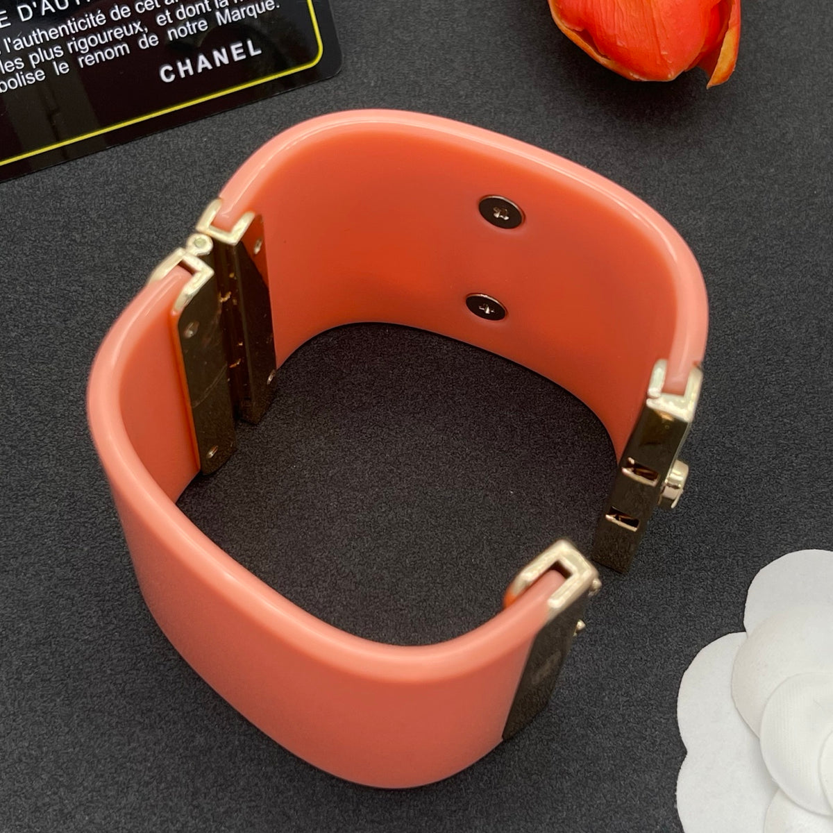 Chanel style acrylic resin bracelets - product photo 6