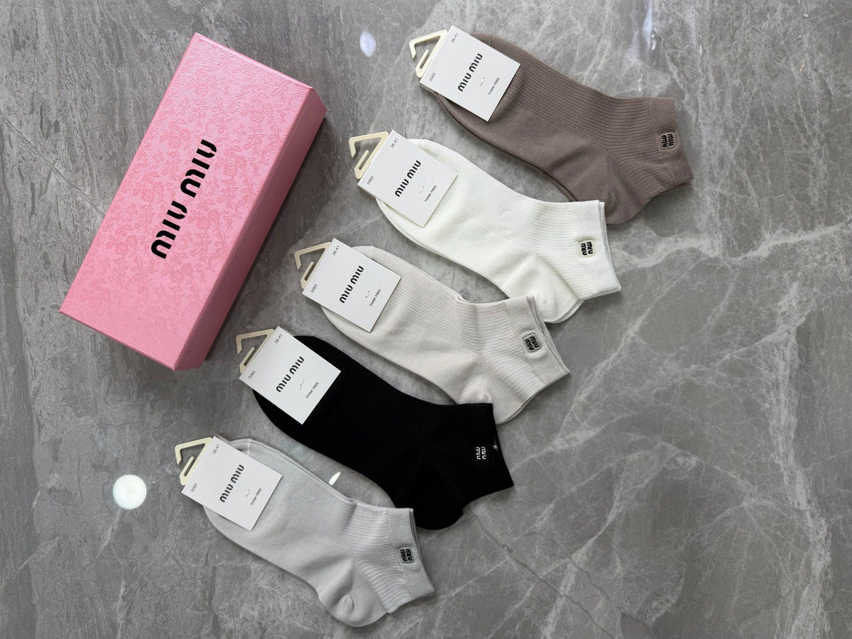 Miu Miu Neutral White Brown Frilled Cuffs Ankle Socks, image 5