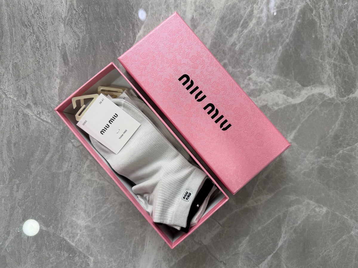 Miu Miu Neutral White Brown Frilled Cuffs Ankle Socks, image 6