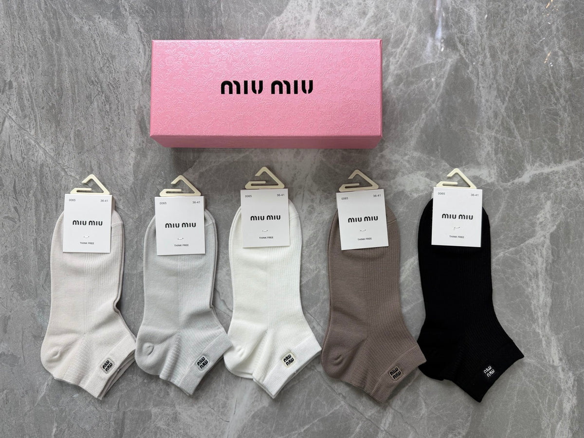 Miu Miu Neutral White Brown Frilled Cuffs Ankle Socks, image 1