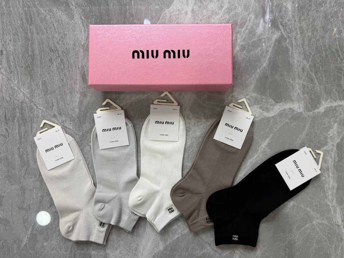 Miu Miu Neutral White Brown Frilled Cuffs Ankle Socks, image 2