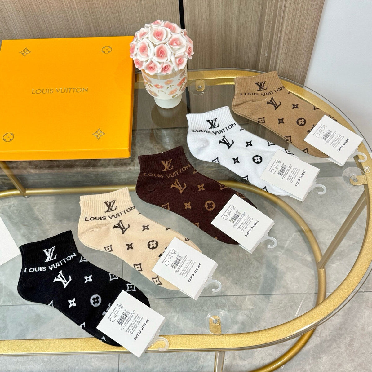 Louis Vuitton Earthy Black White Repeating Motifs Crew Socks, image 7