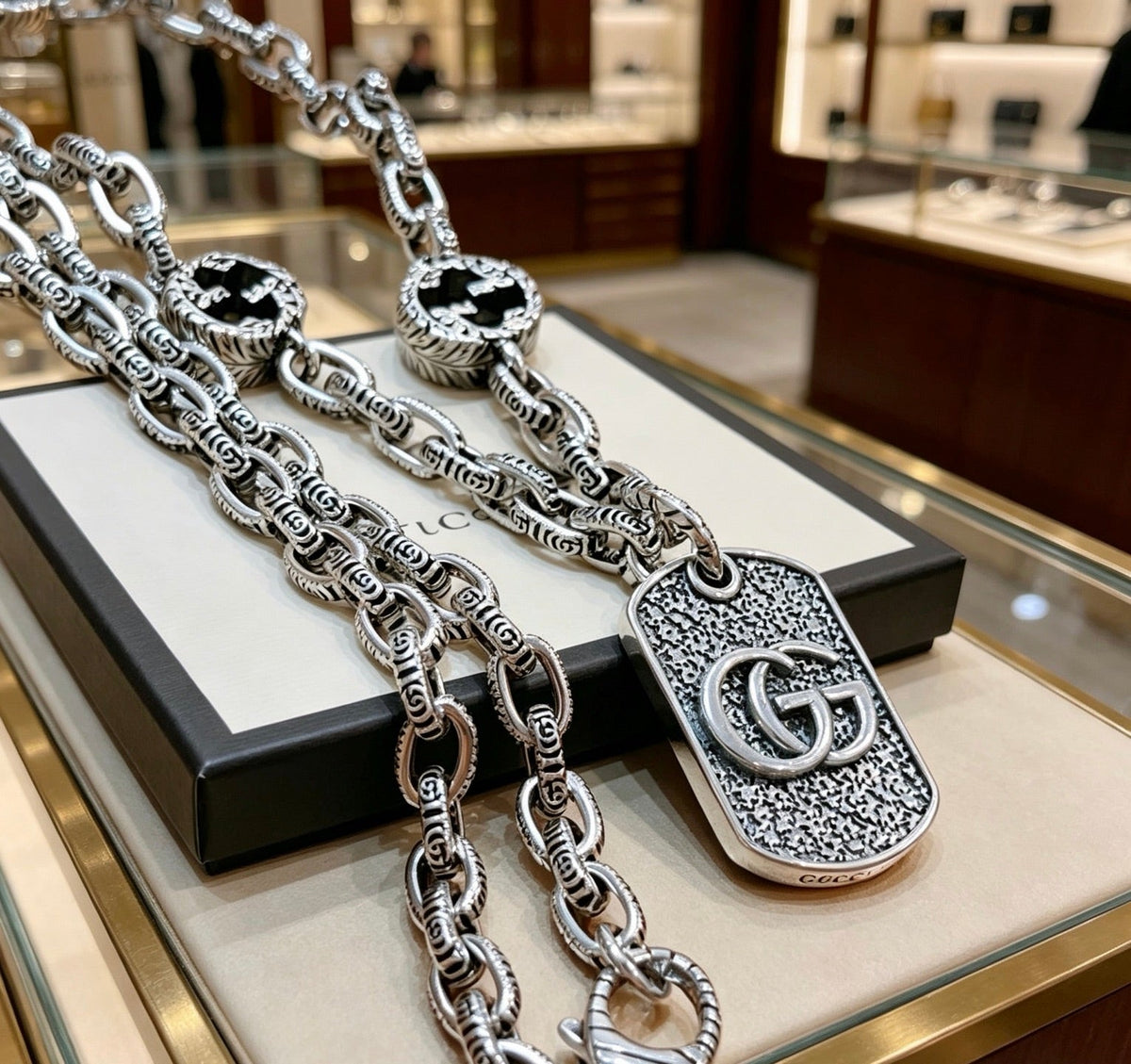Gucci Anger Forest Chain Distressed Vintage Silver-Tone Necklace – Style 47 - image 5