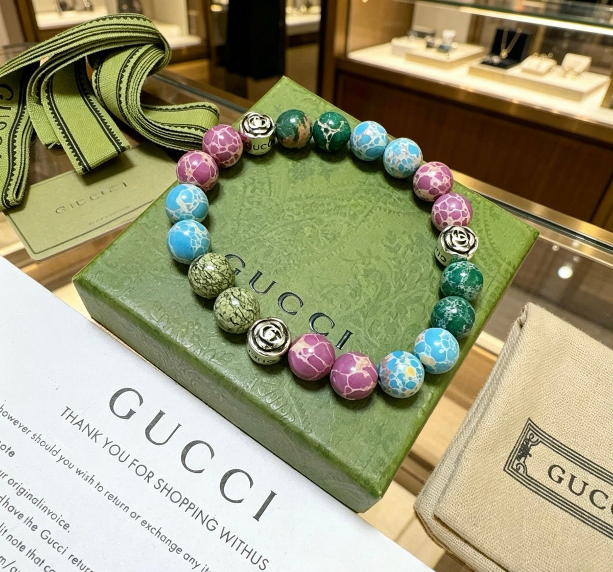 Gucci Anger Forest Serpentine Stone Agate Distressed Bracelet – Style 04 - image 9