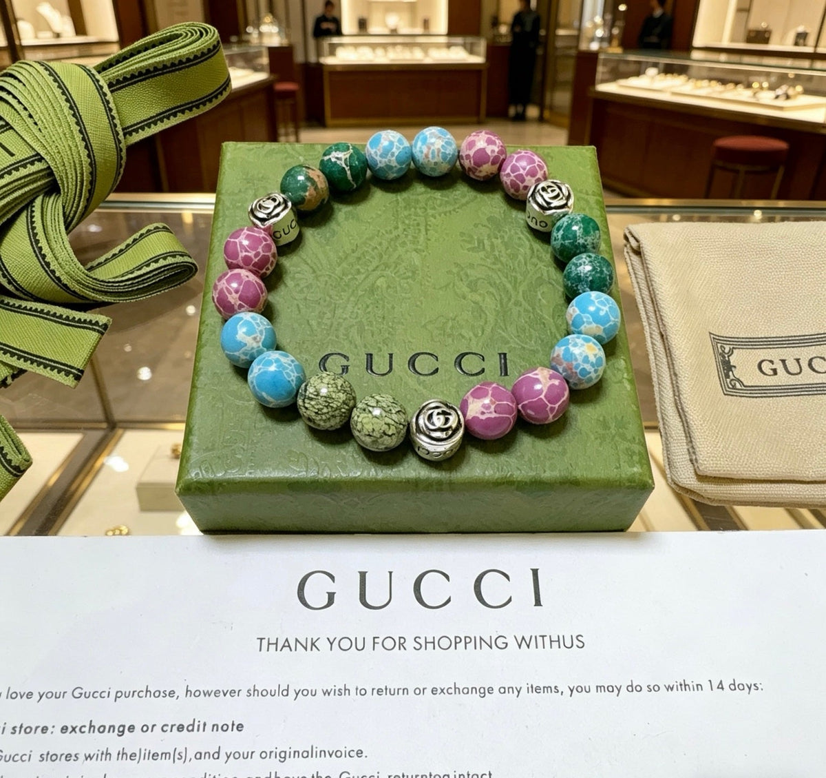 Gucci Anger Forest Serpentine Stone Agate Distressed Bracelet – Style 04 - image 5