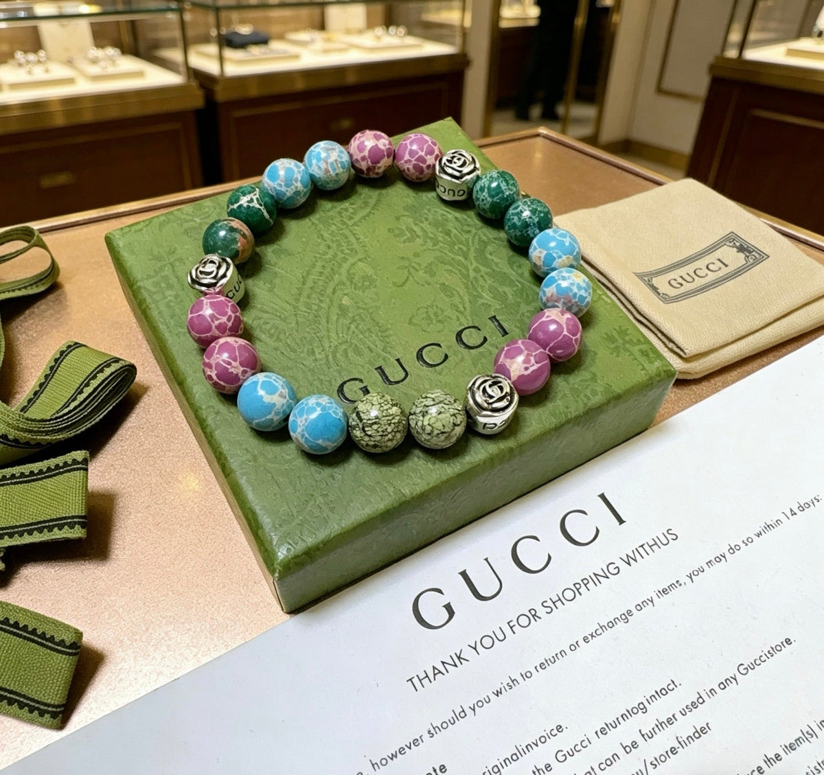 Gucci Anger Forest Serpentine Stone Agate Distressed Bracelet – Style 04 - image 2