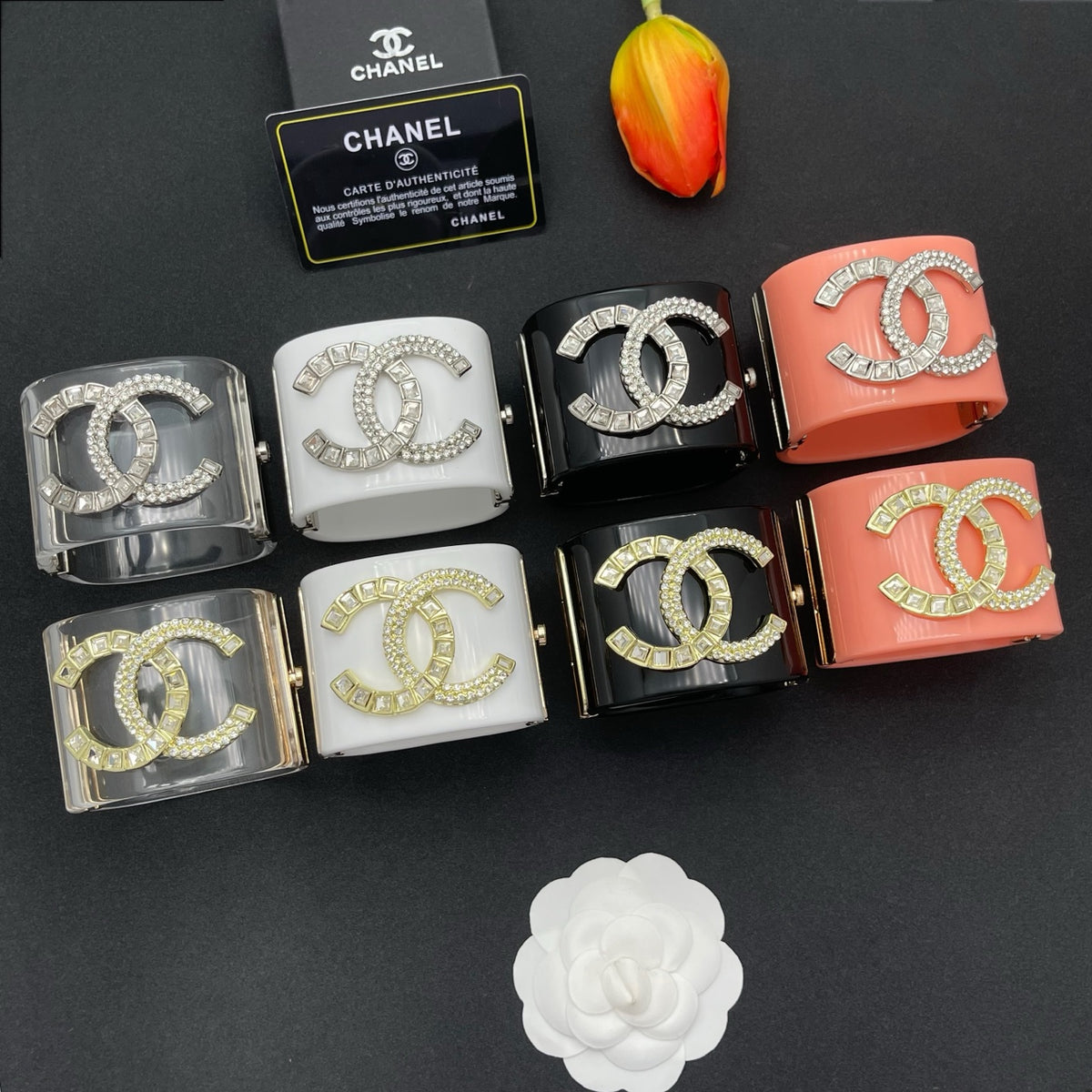 Chanel style acrylic resin bracelets - product photo 8