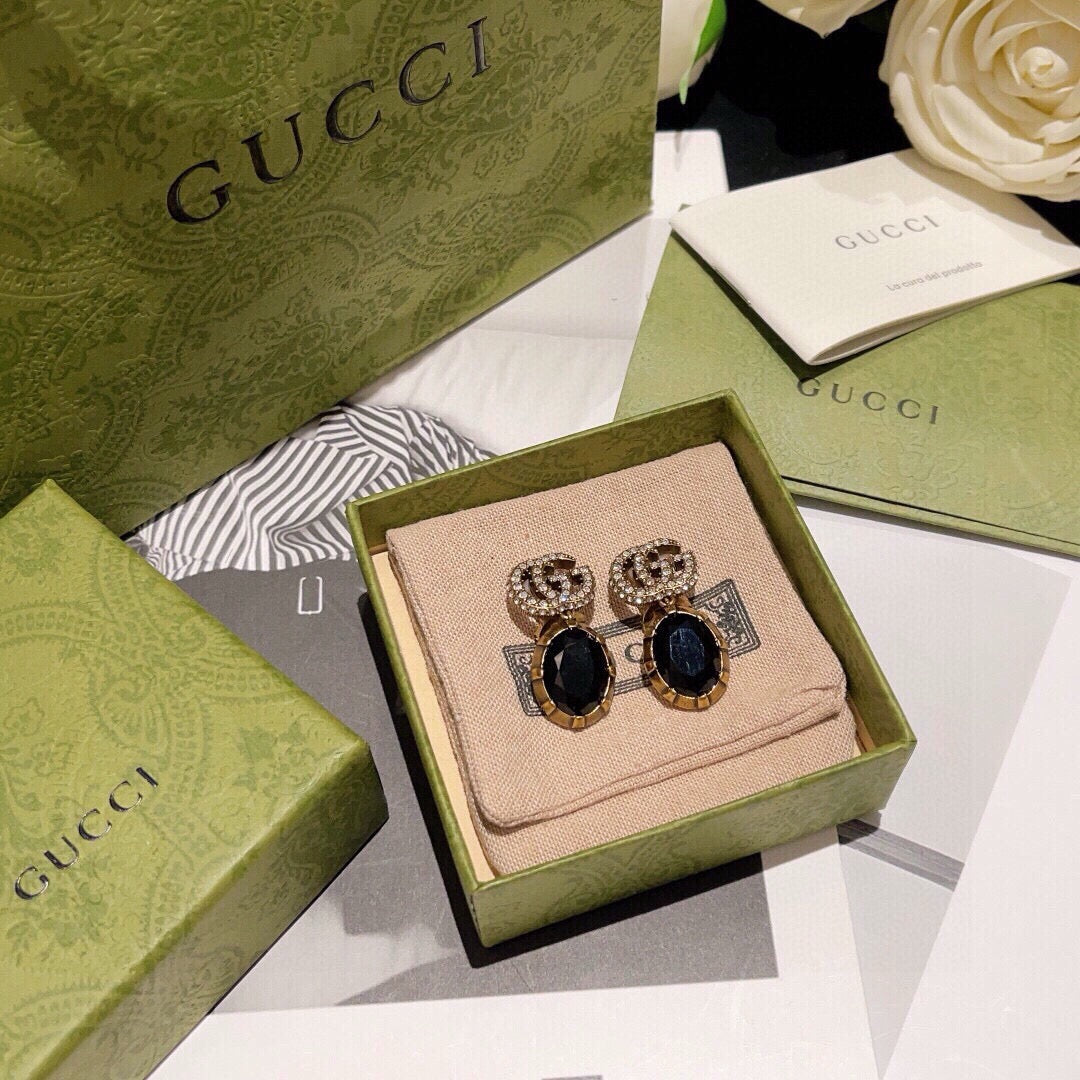 Gucci Double G Crystal Distressed Vintage-Inspired Stud Earrings - image 2
