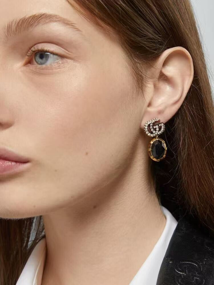 Gucci Double G Crystal Distressed Vintage-Inspired Stud Earrings - image 4