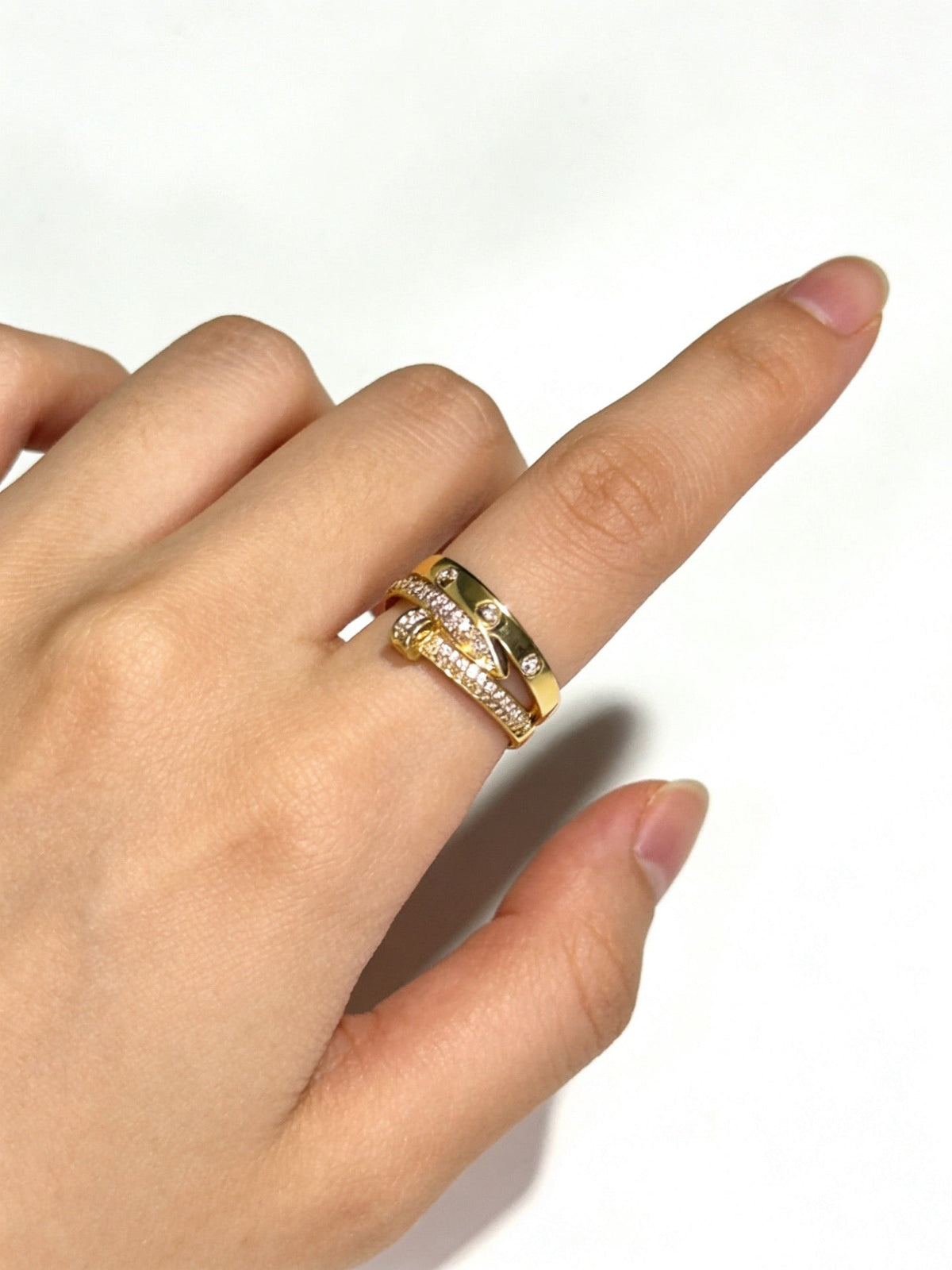 Cartier Style 212 gold-tone signature motif ring view 5