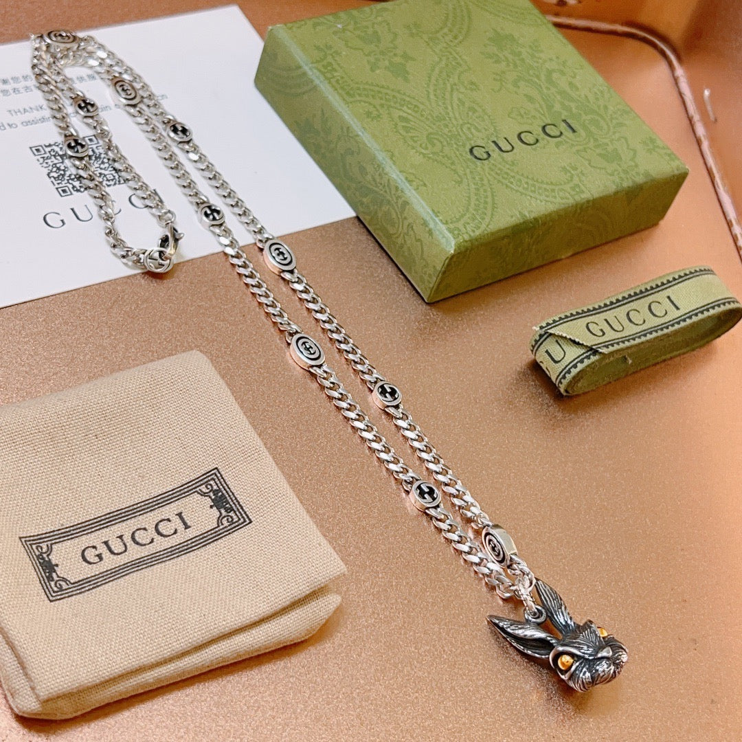 Gucci Anger Forest Chain Distressed Vintage Silver-Tone Necklace – Style 50 - image 7