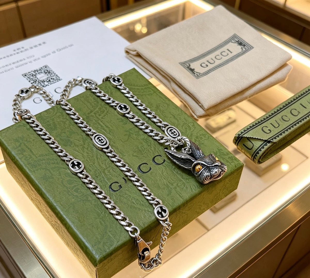 Gucci Anger Forest Chain Distressed Vintage Silver-Tone Necklace – Style 18 - image 4