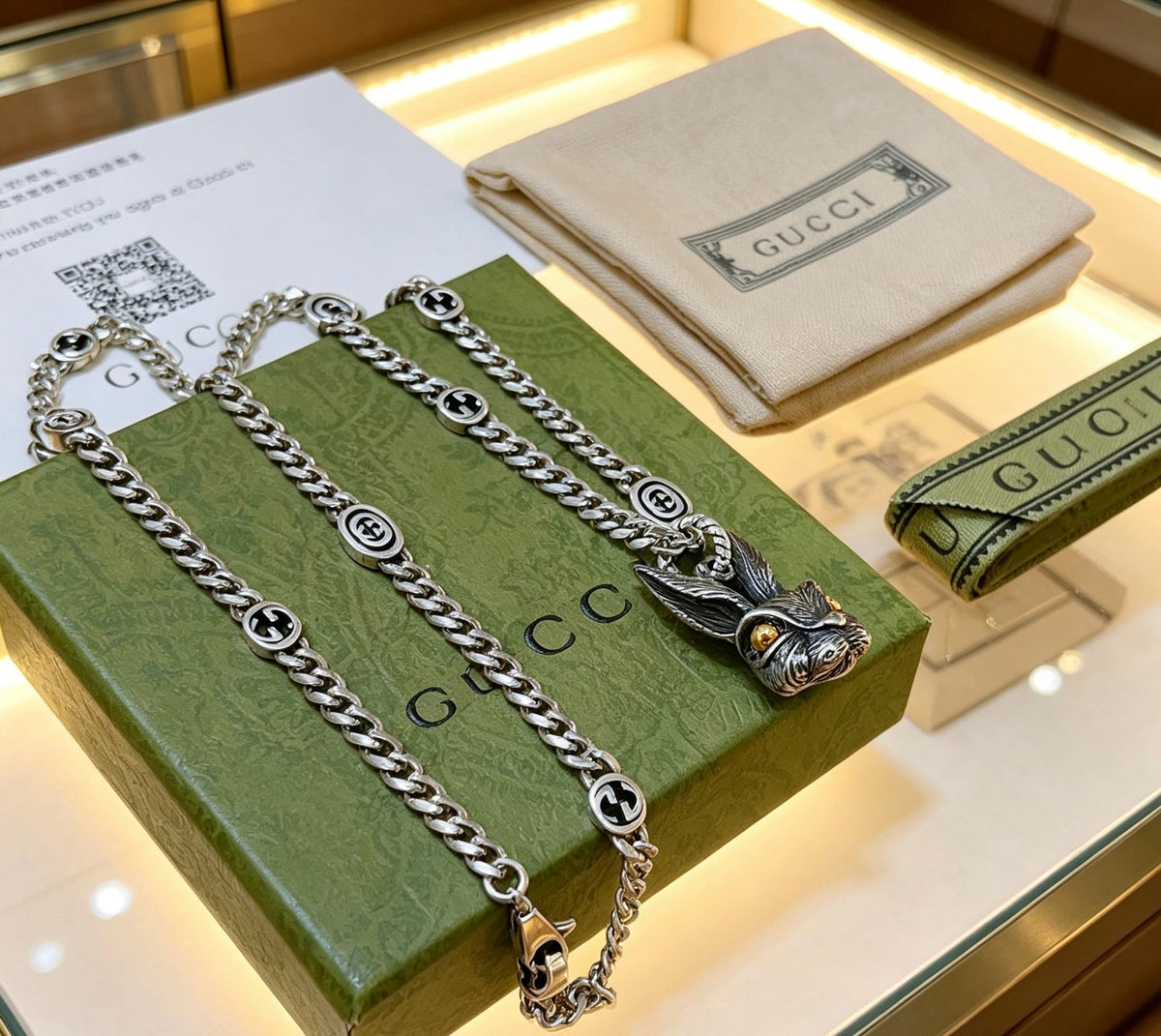 Gucci Anger Forest Chain Distressed Vintage Silver-Tone Necklace – Style 50 - image 5