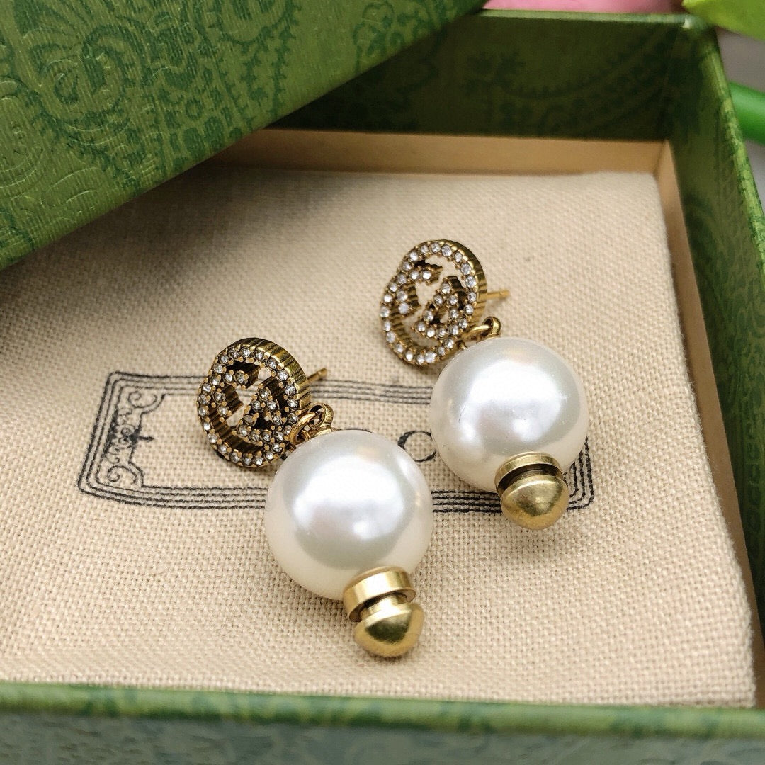 Gucci Pearl Crystal Stud Earrings – Style 02 - image 3