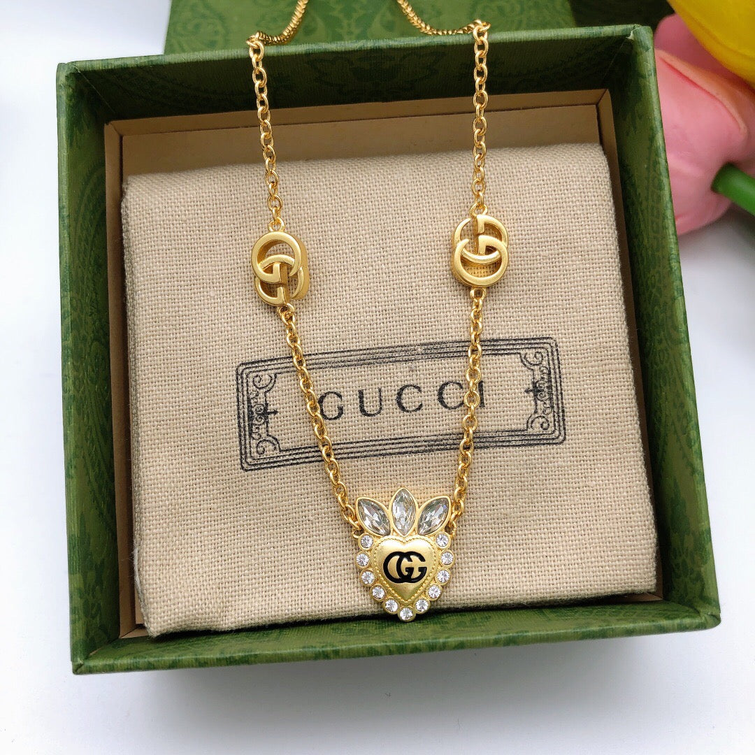 Gucci Double G Heart Crystal Necklace - image 4