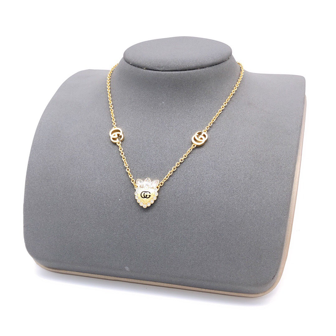 Gucci Double G Heart Crystal Necklace - image 6