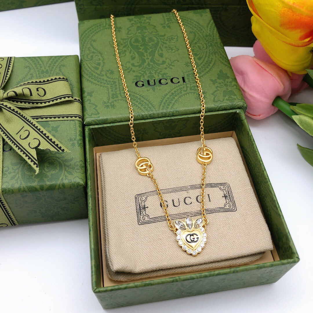 Gucci Double G Heart Crystal Necklace - image 2
