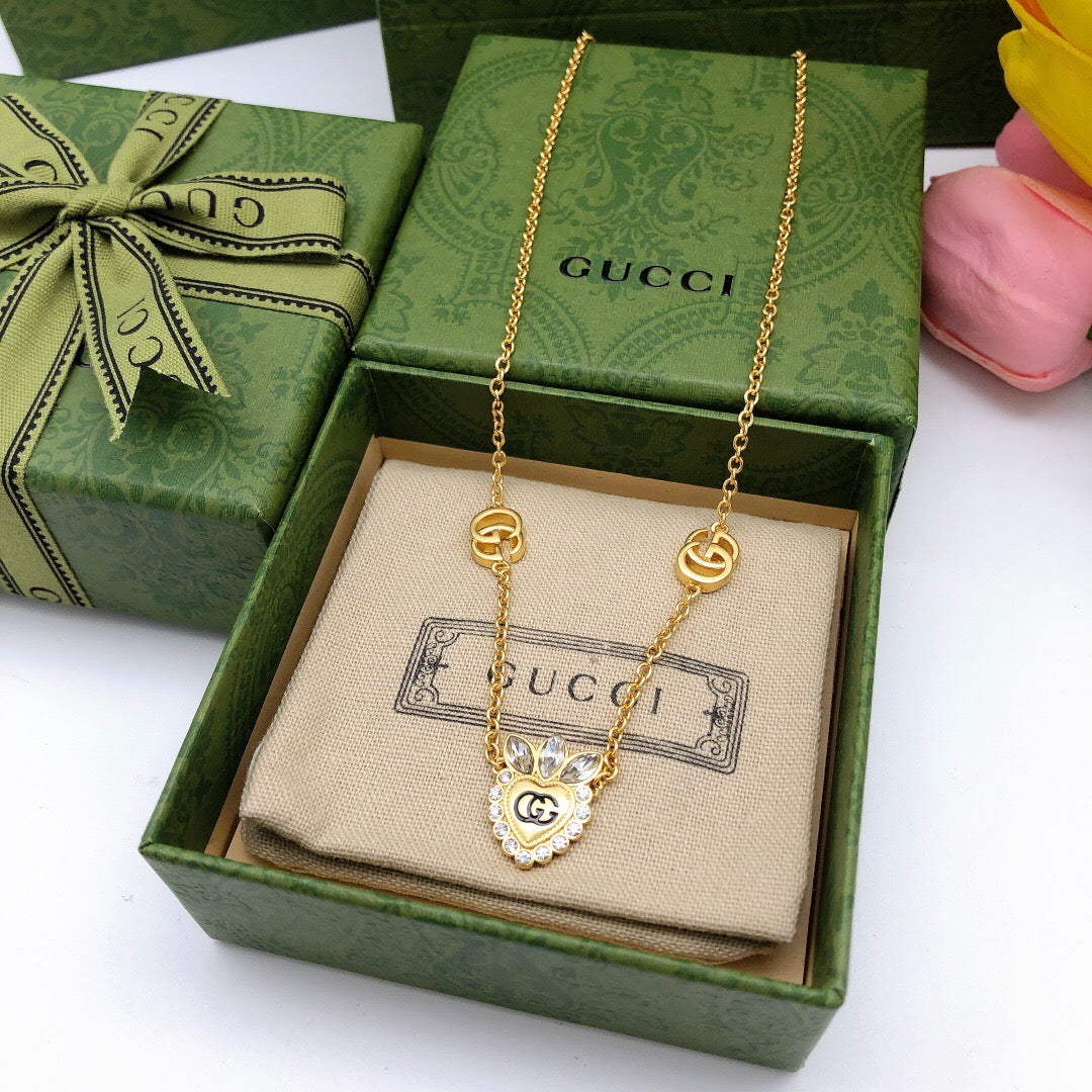 Gucci Double G Heart Crystal Necklace - image 3