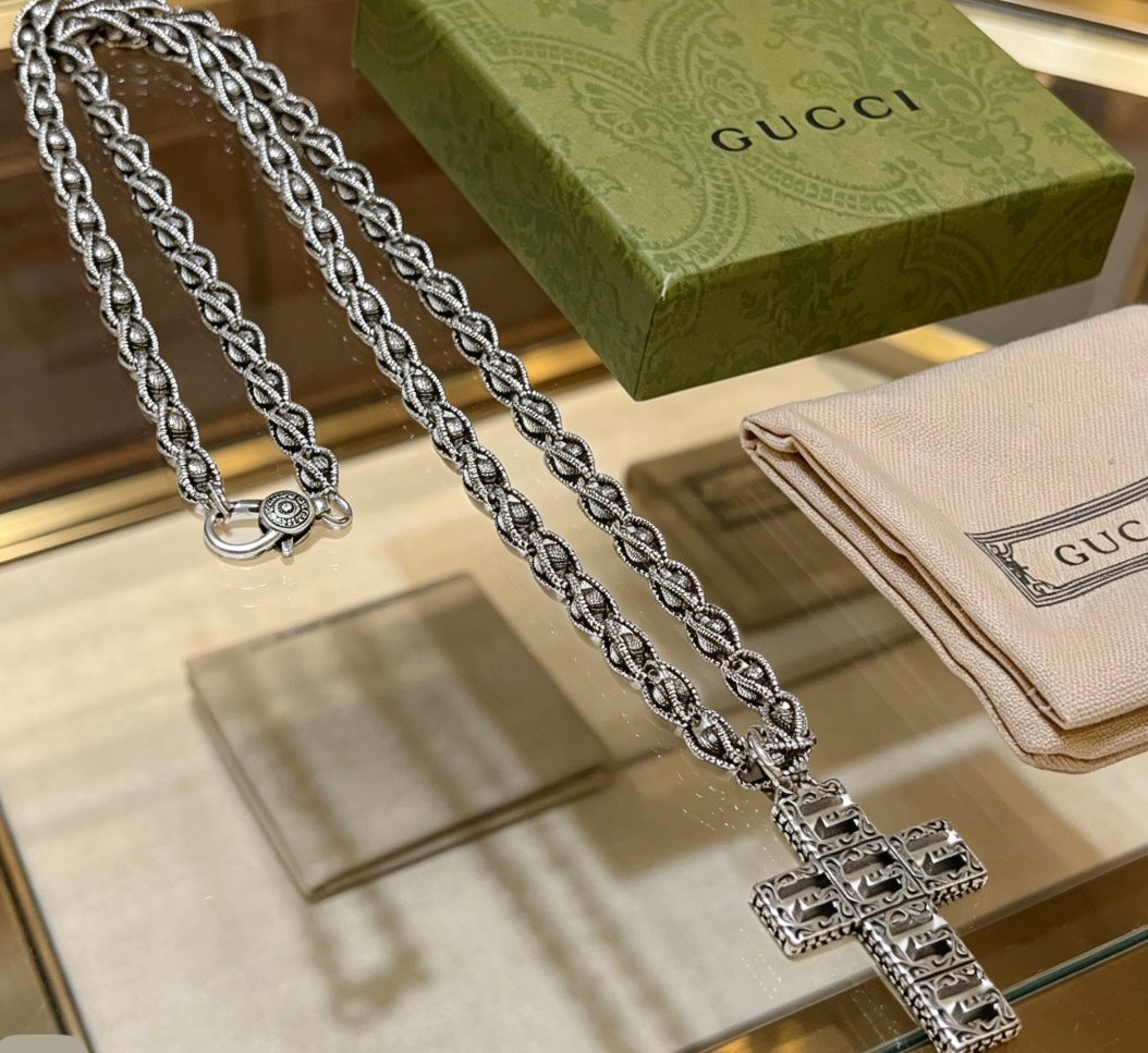 Gucci Anger Forest Cross Chain Distressed Necklace - image 4