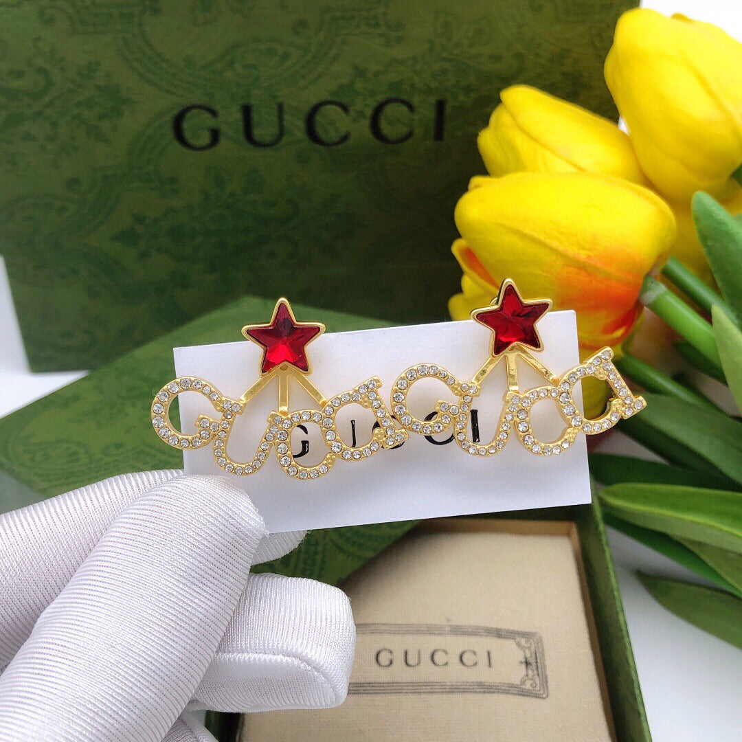 Gucci Star Crystal Red Earrings – Style 03 - image 2