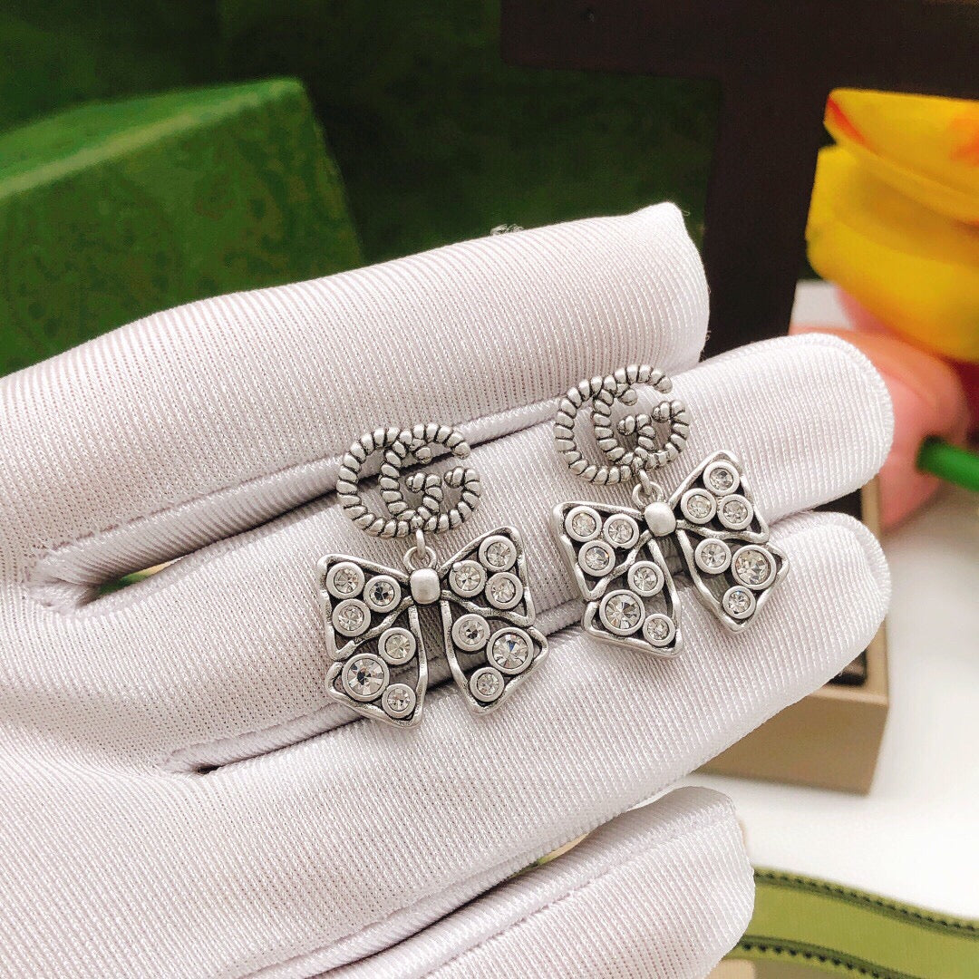 Gucci Double G Butterfly Gold-Tone Silver-Tone Earrings – Style 02 - image 6
